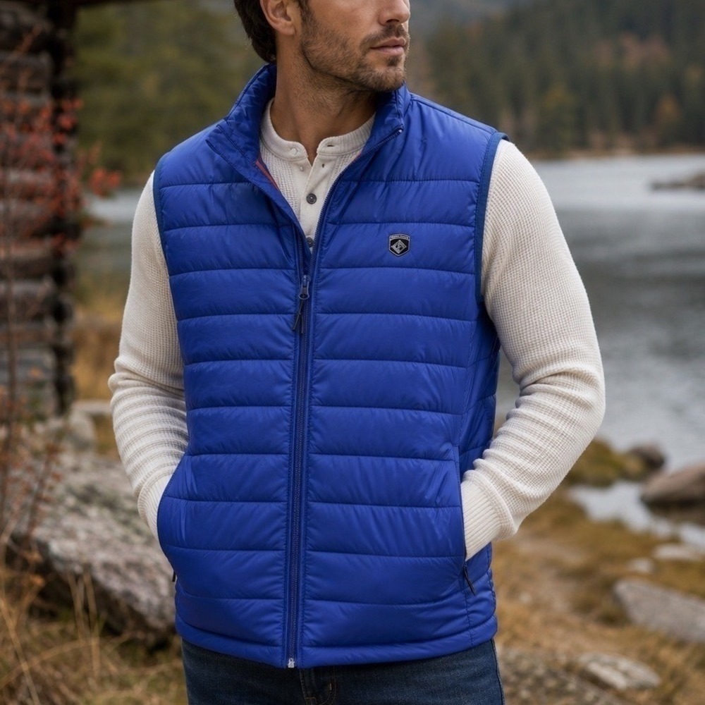 Point Zero Puffer Vest Mens XL‎ Blue Ultralight Waterproof Quilted